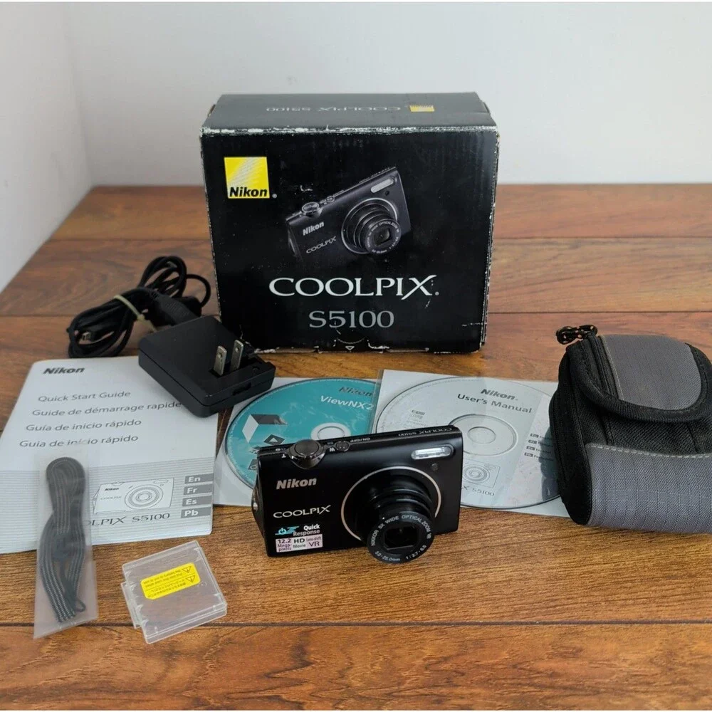 Nikon COOLPIX S5100 Digital Camera 5x Optical Zoom 12.2MP with Accessories Black
